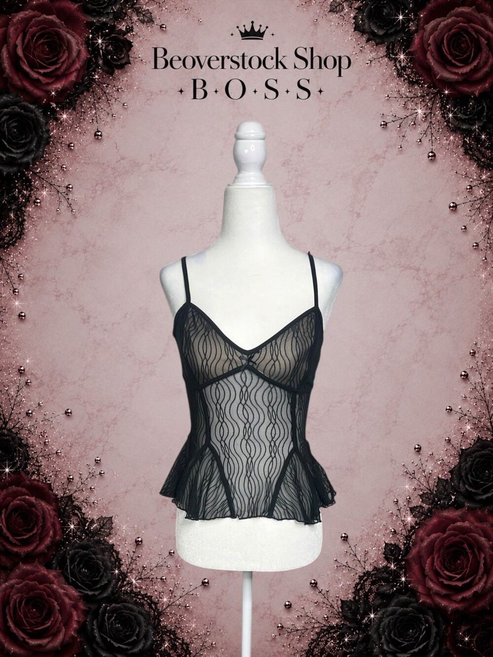 New NWT Forever 21 Black Sheer Mesh Peplum Cami Top – Size Small